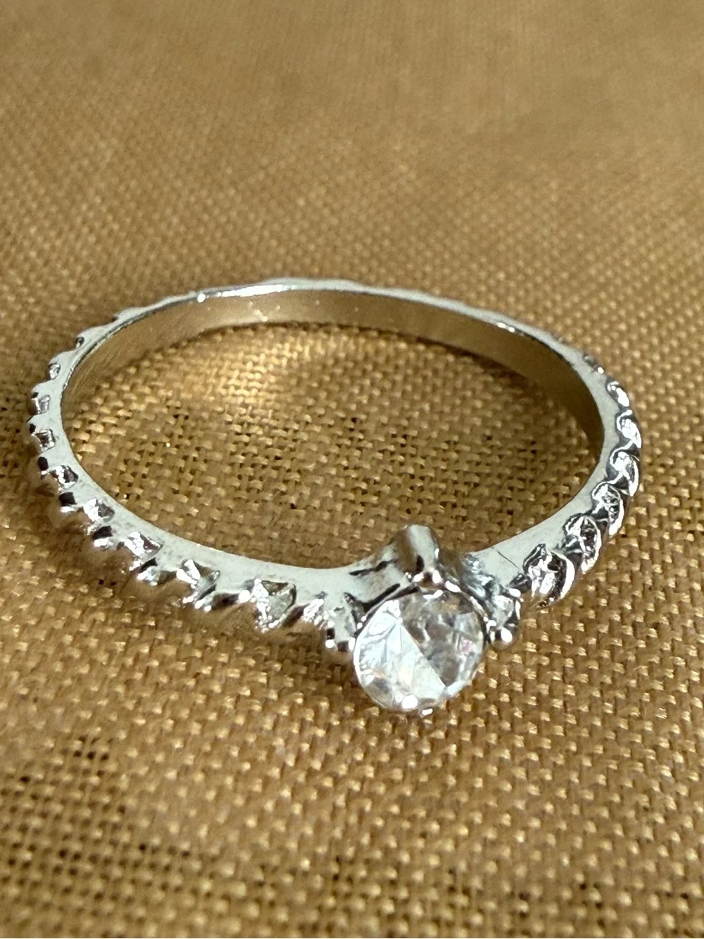 Classic Silver Solitaire Ring with Clear Stone - Women Jewelry